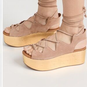 See by Chloe lace up platform sandal gold/nude